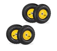 Relaxdays Lot de 4 Roues de Diable 4.10/3.50-4, pneus de Rechange, axe de 16 mm, 136 kg Max., 260x85 mm, Noir - Jaune