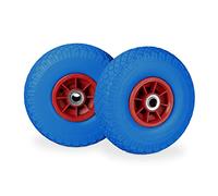 Roue de diable, 4x roue de brouette caoutchouc, 3.00-4", 260 x 85 mm, pour axe de 20 mm, bleu-rouge