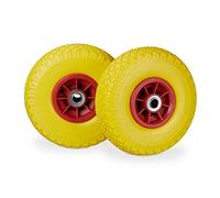 Roue de diable, 4x roue de brouette caoutchouc, 3.00-4", 260 x 85 mm, pour axe de 20 mm, jaune-gris