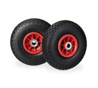 Roue de diable 4x roue de brouette caoutchouc 3.00-4"" 260 x 85 mm pour axe de 20 mm noir-rouge