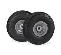 Roue de diable, lot de 4, en caoutchouc, increvables, 260 x 85, essieu de 16 mm, 4.1/3.5-4, jusqu'à 150 kg, noir-gris