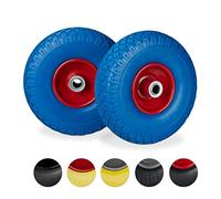 Roue de diable, lot de 4, roue de brouette caoutchouc, pour axe de 20 mm, 3.00-4", 260 x 85 mm, bleu-rouge