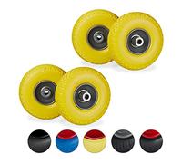 Roue de diable, lot de 4, roue de brouette caoutchouc, pour axe de 20 mm, 3.00-4", 260 x 85 mm, jaune-gris