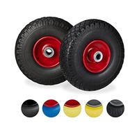 Roue de diable, lot de 8, roue de brouette caoutchouc, pour axe de 20 mm, 3.00-4", 260 x 85 mm, noir-rouge