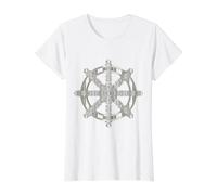 Roue de la Loi du Chakra du Dharma Dharmachakra T-Shirt Graphique avec Valeur, Femme, Blanc, XL