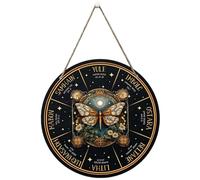 Roue de l'année à suspendre au mur, 30, 5 cm, ronde, exquise, décoration païenne, signe de sorcière, calendrier Wicca en bois naturel, panneau décoratif pour la maison