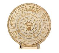 Roue de l'année - Planche runique en bois gravé | Calendrier décoratif païen avec signes astrologiques | Pièce de décoration spirituelle | Art mural rond céleste pour cafés, magasins, studios de yoga