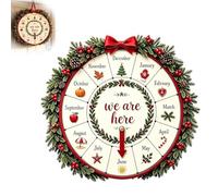 Roue de mois en bois de compte à rebours de Noël, calendrier de l'Avent de Noël rotatif à la main, décoration de calendrier de couronne de Noël de ferme pour porte d'entrée (1pcs)
