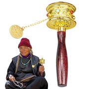 Roue de prière en bois à manivelle - Spinner bouddhiste tibétain en métal, cylindre sculpté à la main avec détails dorés, outil de méditation spirituelle pour prier, bénédiction | Roue portable pour