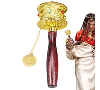 Roue de prière - Roue de prière à main, tournante de méditation avec écritures bouddhistes tibétaines | Roues de prière en bois à manivelle pour bénédiction, méditation, relaxation, yoga, sculpté en