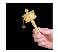 Roue de prière tibétaine, Bouddhiste à Main, Manche en Bois, for prière, bénédiction, méditation, Relaxation, Yoga, 1 pièce(Gold,M)