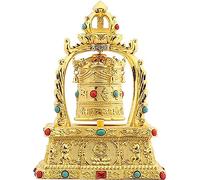 Roue de prière tibétaine dorée Om Mani Padme Hum, roue de prière bouddhiste silencieuse, décoration de table, alimentée par énergie solaire ou par batterie, pour la relaxation, la méditation et le y