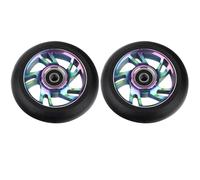 Roue de Trottinette Freestyle 100mm Scooter Wheels Replacement With Bearings Aluminum Wear-Resistant PU Stunt Parts Kick Accessories 2pcs/set(100 Colorful Spiral)