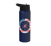 Roue de vélo drapeau des États-Unis Jour de l'indépendance 4 juillet Cycliste américain Stainless Steel Insulated Water Bottle