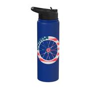 Roue de vélo drapeau des États-Unis Jour de l'indépendance 4 juillet Cycliste américain Stainless Steel Insulated Water Bottle