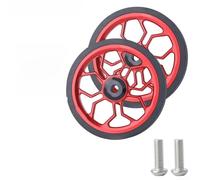 Roue de vélo pliable facile 80 mm de diamètre en alliage d'aluminium et caoutchouc pour Brompton et pour 3Sixty, comprend des vis pour l'installation (rouge)