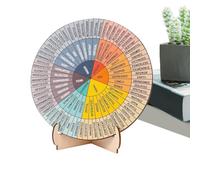 Roue des sentiments avec support - Tableau rond des émotions en bois, décor de psychologie de la santé, texte gravé au, axe métallique rotatif, segments à code couleur | Base de trépied pliable