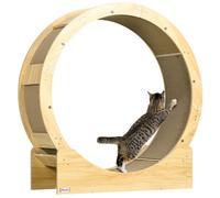 PawHut Roue d'exercice pour chat 91 cm, frein sécurisé, tapis grattage amovible, silencieuse, naturel