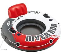 Roue gonflable Intex, River Run bleu et gris, avec 2 porte-boissons, 2 poignées de maintien robustes et un filet au milieu du flotteur, une corde de maintien et un patch de réparation inclus (56825)
