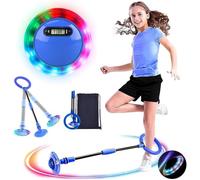 Roue oscillante avec roue lumineuse, roue oscillante avec compteur, anneau de saut pour enfants, anneau de saut clignotant, pliable, cadeau pour filles de 3 ans et plus (bleu/1 pièce)