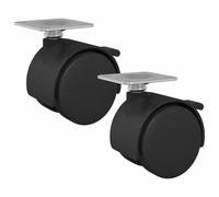 Roue pivotante noire 2 pcs 39,5 x 39,5 x 37,8 mm en fer et polypropylène, roulette meuble chariot bureau cuisine atelier garage, déplacement silencieux charge lourde