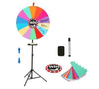 Roue porte-bonheur rotative de 61 cm avec accessoires et étagère, hauteur totale de 100 à 165 cm, roue de prix sur trépied avec marqueur et éponge, 14 couleurs - Roue porte-bonheur pour fête