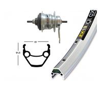 Roue arrière VTC 28P moyeu Shimano Nexus 7V / Jante Exal ZX 19 argent - Mixte - EXAL