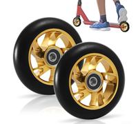 Roues de scooter de 120 mm avec roulements ABEC-9, roues en alliage d'aluminium PU, silencieuses, absorbant les chocs et résistantes à l'usure pour les sports extrêmes (doré)