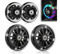 Roues de Trottinette Lumineuses, 2 Paires Roues de Rechange pour LED, 80mm, 120mm Roue Trottinette mit Roulements ABEC 7, LED Clignotant Scooter Roue (Noir)
