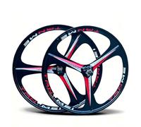 Roues de vélo 24/26/27,5/29 Pouces en Alliage de magnésium Monobloc, Jantes à 3 Rayons, Roues Avant et arrière 100x135 mm, pour Roues Libres 6-9 Vitesses, Freins à Disque