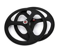 Roues de vélo à pignon Fixe 26 Pouces, Jante 3 Rayons, monovitesse, Avant et arrière, Roue Piste, Type Pneu, Blanches((Front+Rear) Black)