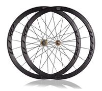 Roues De Vélo De Route 700C Freins V Roue Avant/arrière À Dégagement Rapide Jantes en Alliage D'aluminium 40 Mm Profondeur 16/21 Trous Moyeu en Fibre Carbone 8/9/10/11 Vitesses(Gold hub)