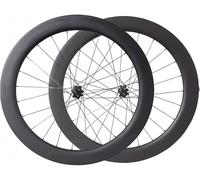 Roues de Vélo de Route en Carbone 700C, Jantes avec Système a Cliquet 36 Dents, Roues Avant et Arrière de 60 Mm, Freins a Disque, Axe Traversant 100/142 Mm Black,700C