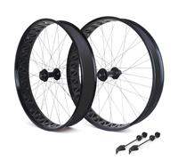 Roues de vélo Fat Tire 26 pouces x 4,0-4,9 pouces 36h Jante Alliage freins à disque D'aluminium moyeu QR 135 mm/190 mm pour Vélo Fat Bike 7-12 Vitesses, Roue pour Vélo de Neige/Plage(Black,Front+Rear)