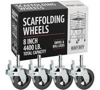 Roues d'échafaudage, roues d'échafaudage, roues d'échafaudage, 20,3 cm, lot de 4, pièces d'échafaudage, freins à double verrouillage, accessoires de graisse, tige, pivotant, robuste, caoutchouc, noir
