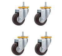 Roues Mobiles de 4inch M14/M16x30mm, Tige de 100mm, Roulettes pour Meubles Silencieuses, Pivotantes Universelles, Robustes, en Caoutchouc avec Frein, Charge 330kg - 4Pcs (Color : Universal, Size : M