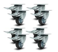 Roues pivotantes avec frein 125/100/80 mm roulettes silencieuses en caoutchouc, pour chariot à chargement lourd, appareils électroménagers, bancs de travail (80 mm, 4)