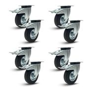 Roues pivotantes avec frein 125/100/80 mm roulettes silencieuses en caoutchouc, pour chariot à chargement lourd, appareils électroménagers, bancs de travail (125 mm, 8)