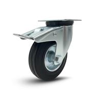 Roues pivotantes avec frein 125/100/80 mm roulettes silencieuses en caoutchouc, pour chariot à chargement lourd, appareils électroménagers, bancs de travail (100 mm, 1)