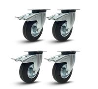 Roues pivotantes avec frein 125/100/80 mm roulettes silencieuses en caoutchouc, pour chariot à chargement lourd, appareils électroménagers, bancs de travail (100 mm, 4)