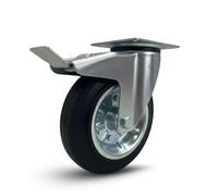 Roues pivotantes avec frein 160/200 mm roulettes silencieuses en caoutchouc, pour chariot à chargement lourd, appareils électroménagers, bancs de travail (160 mm, 1)