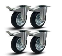 Roues pivotantes avec frein 160/200 mm roulettes silencieuses en caoutchouc, pour chariot à chargement lourd, appareils électroménagers, bancs de travail (160 mm, 4)