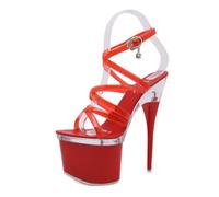 Rouge,36 EU,Sandales à Talons Aiguilles pour Femmes, Bout Ouvert, lanières, Plateforme, Talons Hauts, Brides croisées Transparentes en PVC, Chaussures habillées pour Bal de Promo