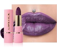 Rouge A Levre Pailleté Deep Violet,Rouge À Lèvres Brillant Métallique,Diamant Shine Baume A Levre Hydratant,Longue Tenue Waterproof,Très Pigmenté Vegan Maquillage,Cadeaux Pour Saint-Valentin-07