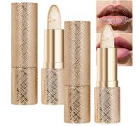 Rouge à lèvres Gold Crystal à couleur changeante - Baume à lèvres activé par le pH et la température, sans transfert et longue tenue 24h, hydratant et brillant, transparent à rose, pour femmes (2)