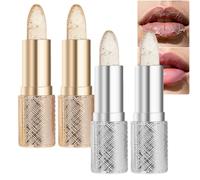 Rouge à lèvres Gold Crystal à couleur changeante - Baume à lèvres activé par le pH et la température, sans transfert et longue tenue 24h, hydratant et brillant, transparent à rose, pour femmes (4Pcs)