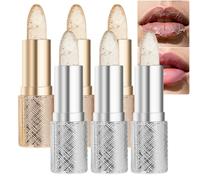 Rouge à lèvres Gold Crystal à couleur changeante - Baume à lèvres activé par le pH et la température, sans transfert et longue tenue 24h, hydratant et brillant, transparent à rose, pour femmes (6Pcs)