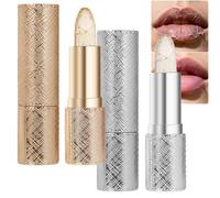 Rouge à lèvres Gold Crystal à couleur changeante - Baume à lèvres activé par le pH et la température, sans transfert et longue tenue 24h, hydratant et brillant, transparent à rose, pour femmes (2Pcs)