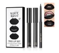 Rouge à lèvres liquide mat noir 3 en 1 avec gloss à lèvres et crayon à lèvres, imperméable et durable pour un look de maquillage audacieux au quotidien et aux nuits de fête, couleur noire hautement
