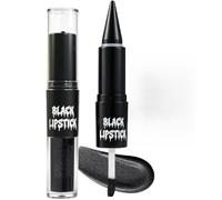 Rouge à Lèvres Noir Double Extrémité 2-en-1, Brillant à Lèvres Noir Mat Pailleté, Crayon à Lèvres Noir Longue Tenue pour Cosplay Halloween, Maquillage Vampire Sorcière pour Femmes,#2